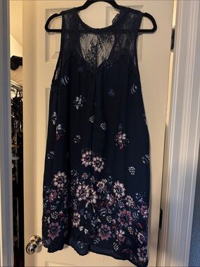 Maurices Navy Floral Lace Yoke Sleeveless Dress